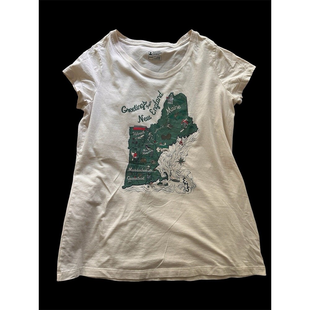 EMS Eastern Mountain Sports New England Map T Shirt Women’s Large Cotton Beige
